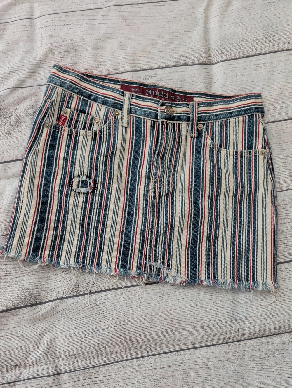 Mudd Striped Denim Mini Skirt in Navy, Red & Cream